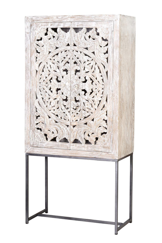 MYKONOS-Buffet alto a due ante in massello di mango intagliato