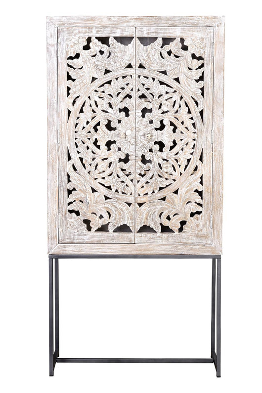 MYKONOS-Buffet alto a due ante in massello di mango intagliato