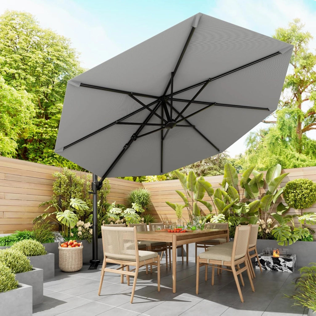 Ombrellone da Giardino Grande 330 cm, Ombrellone da Spiaggia e Giardino con Struttura Rinforzata, Manovella a 360°, Copertura Antivento 7x, Protezione UV 30+