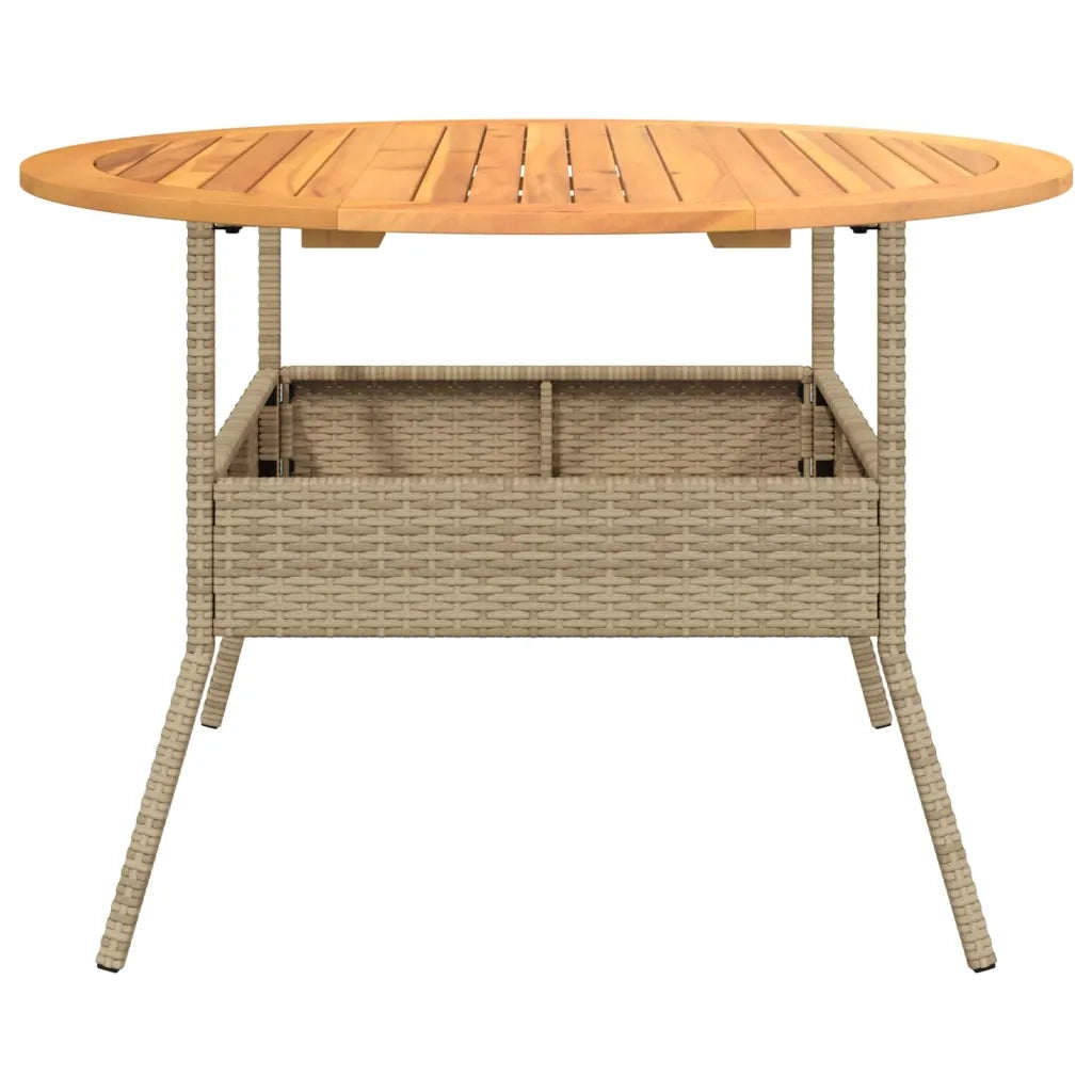 Tavolo Giardino | Tavolino da esterno Piano Legno Acacia Beige ?110x71 cm Polyrattan