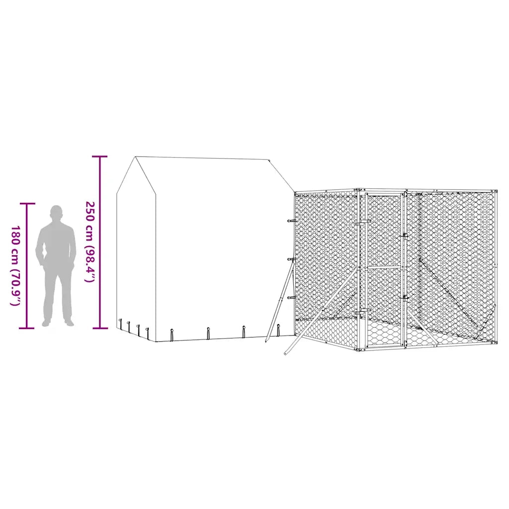 Cuccia Cani da Esterno Tetto Argento 4x4x2,5 m Acciaio Zincato 3190478