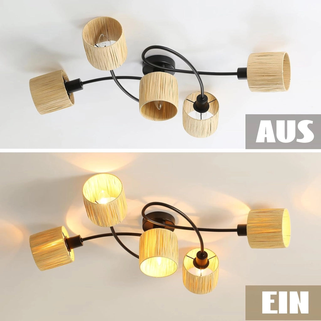 ZMH Faretto da soffitto a 5 luci E14 Nero Naturale Lampada da soffitto Carta Soggiorno