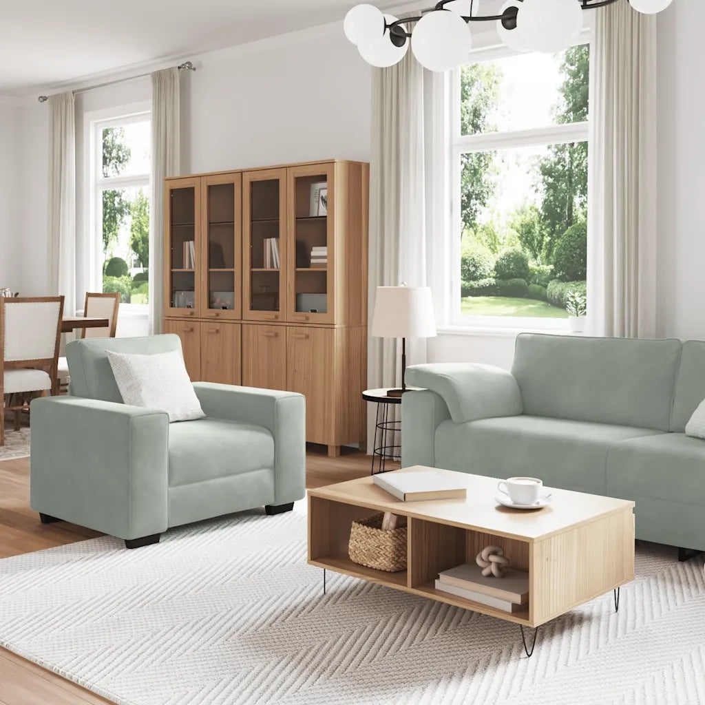 Set di Divani 3 pz con Cuscini Grigio Chiaro in Velluto