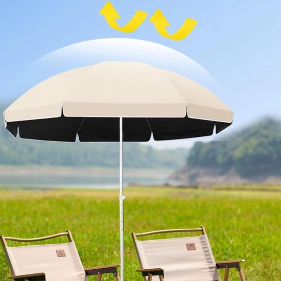 Parasole da spiaggia portatile a 2 metri con protezione UV e 8 nervature (Kaki 240 cm) Parasole da giardino portatile a 2,1 metri con protezione UV, 8 nervature e altezza regolabile (Kaki 240 cm)