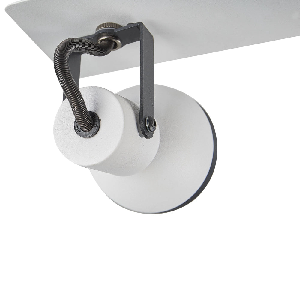 Plafoniera 3 luci in metallo bianco e nero a braccio oscillante con paralume a cono faretto a binario rettangolare di design