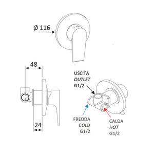 MONOCOMANDO INCASSO DOCCIA LINEA ARTIC- Nero Opaco- MARIA- pezzi 1