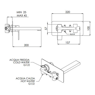 MISCELATORE MONOCOMANDO LAVABO AD INCASSO ARTIC- Nero Opaco- MARIA- pezzi 1