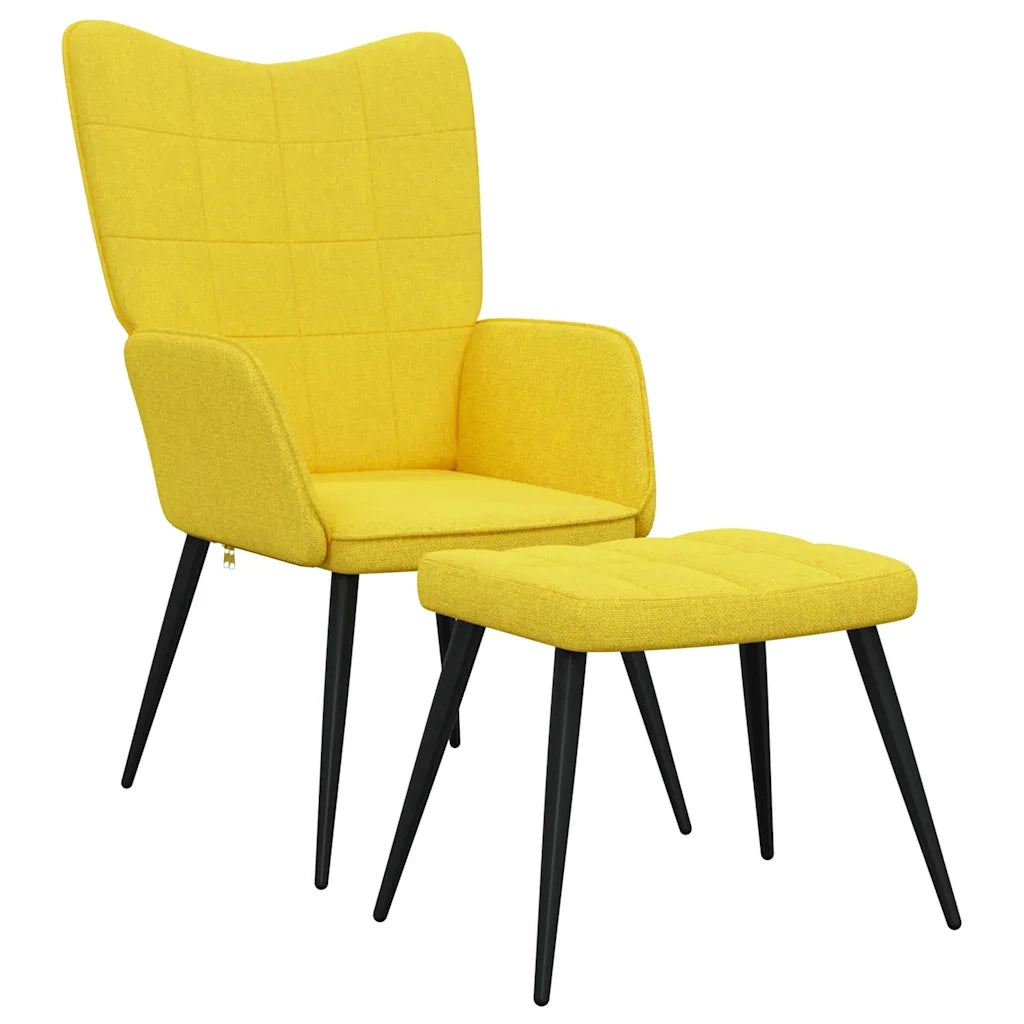 Poltrona | Sedia Relax con Sgabello Giallo Senape in Tessuto