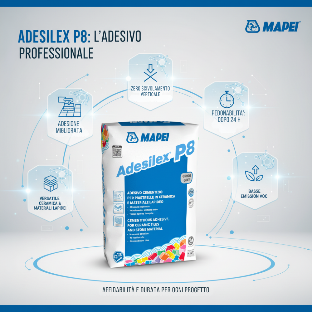 Adesilex p8 bianco adesivo cementizio mapei per piastrelle 25 kg