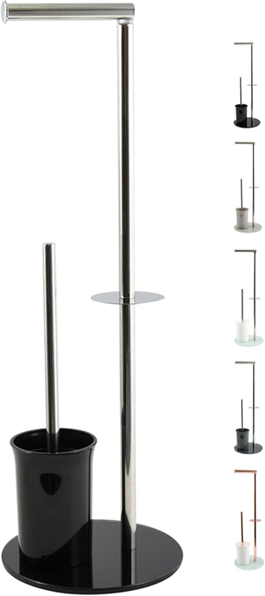 PIANTANA COLONNA ACCIAIO INOX PORTA SCOPINO BASE VETRO OVALE- Acciaio Inox Vetro Nero- SPIRE- pezzi 1