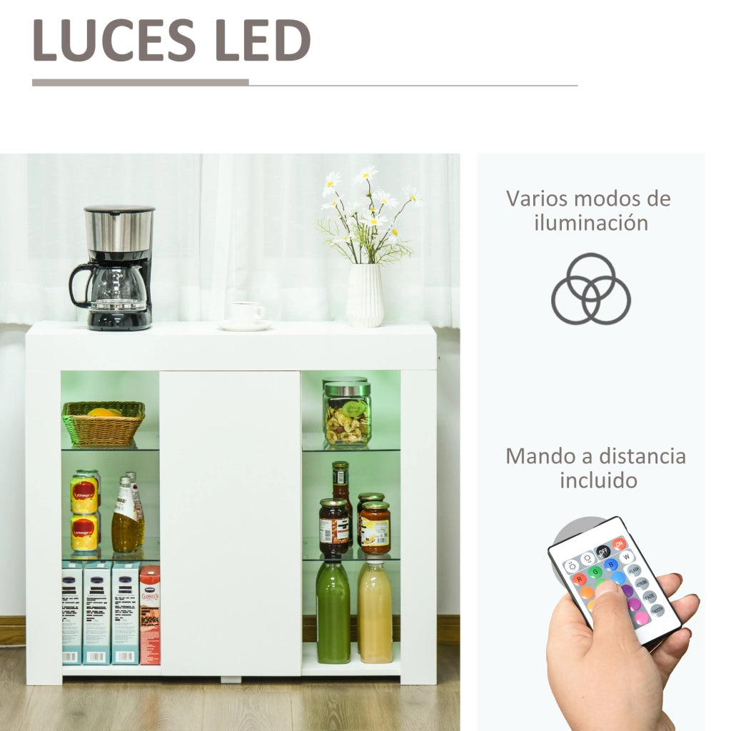 Mobile Buffet con Luci LED ¨C Xylo ¨C Bianco Lucido con Telecomando 97x35x83 cm