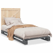 Letto singolo | Letto per adulti | Giroletto con Testiera Grigio 90x200 cm Legno Massello di Pino
