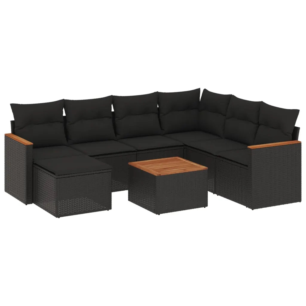 Set Divani da Giardino con Cuscini 8 pz Nero in Polyrattan