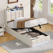 Letto per bambini 90x200cm, letto matrimoniale 140x200cm, letto con cassettone idraulico e illuminazione LED, letto singolo con U