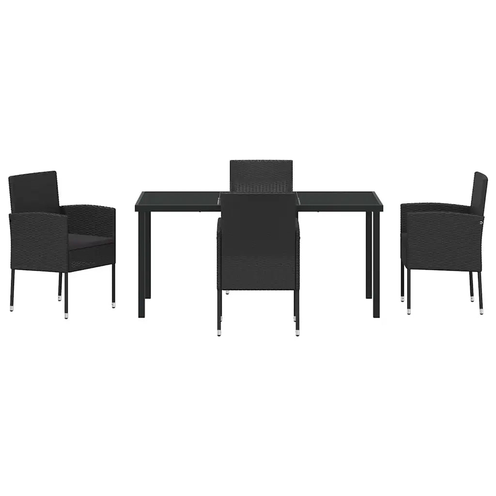 Set da Pranzo per Giardino con cuscino 5 pcs Nero polyrattan 3379936