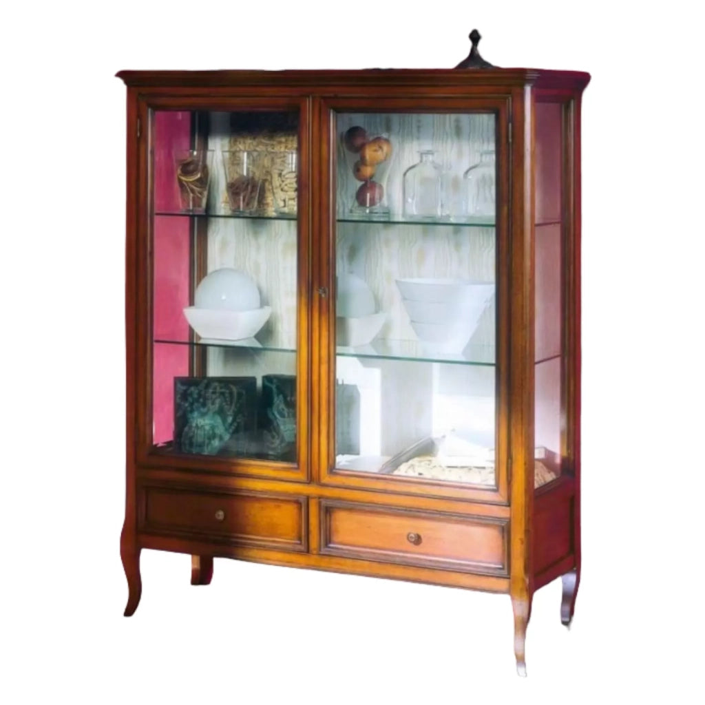Vetrina classica in legno 2 porte 2 cassetti finitura bassano l.108 p.40 h.130 - Mobili 2G