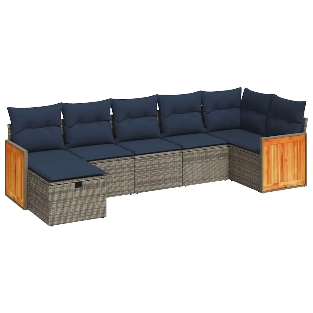 Set Divani da Giardino 7 pz con Cuscini Grigio in Polyrattan 3326044