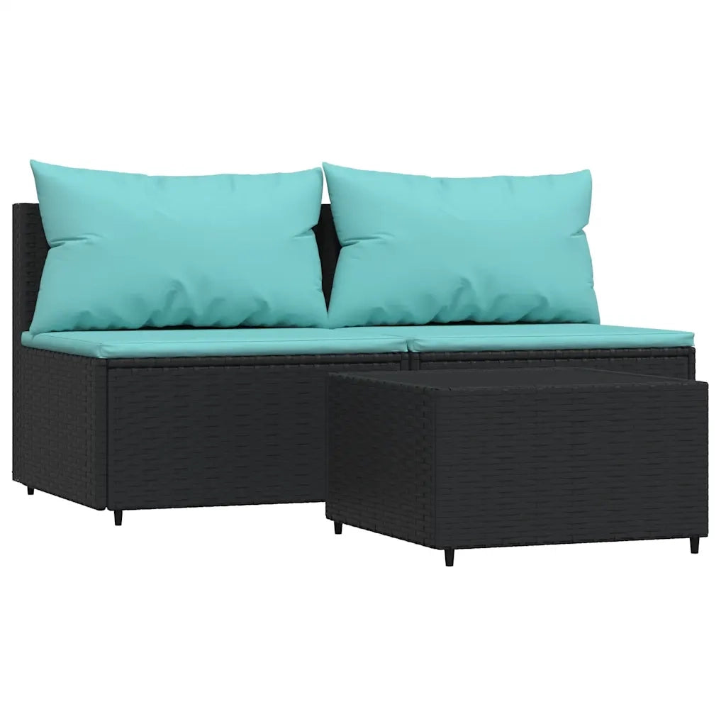 Set Divani da Giardino 3 pz con Cuscini Nero in Polyrattan 319803