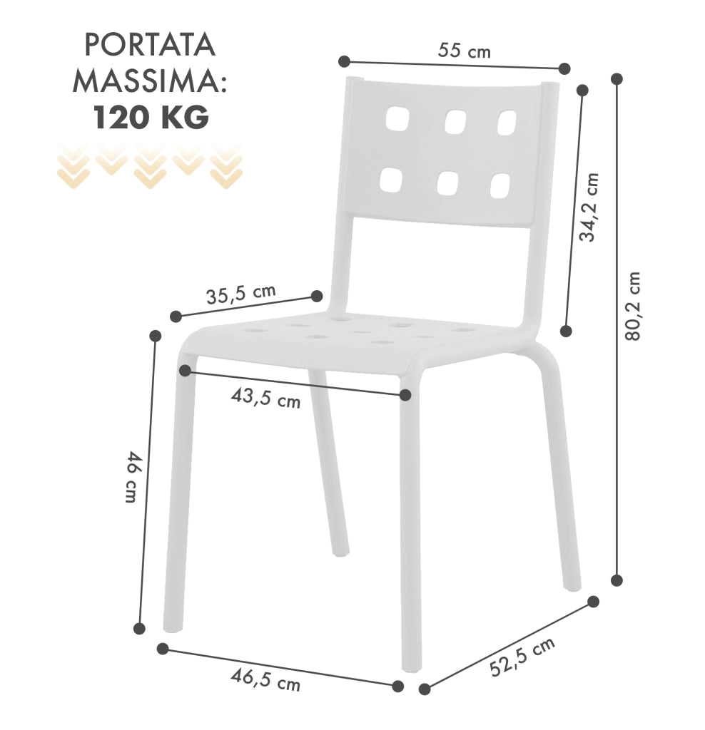 Set 4 Sedie In Polipropilene e Fibra Di Vetro Sedia Cucina Trattamento Uv Antiscolorimento Giardino Interno Esterno Moderne Robuste Resistenti Seduta Terrazzo Soggiorno Bar Ristorante Impilabili Zoe-Bianco