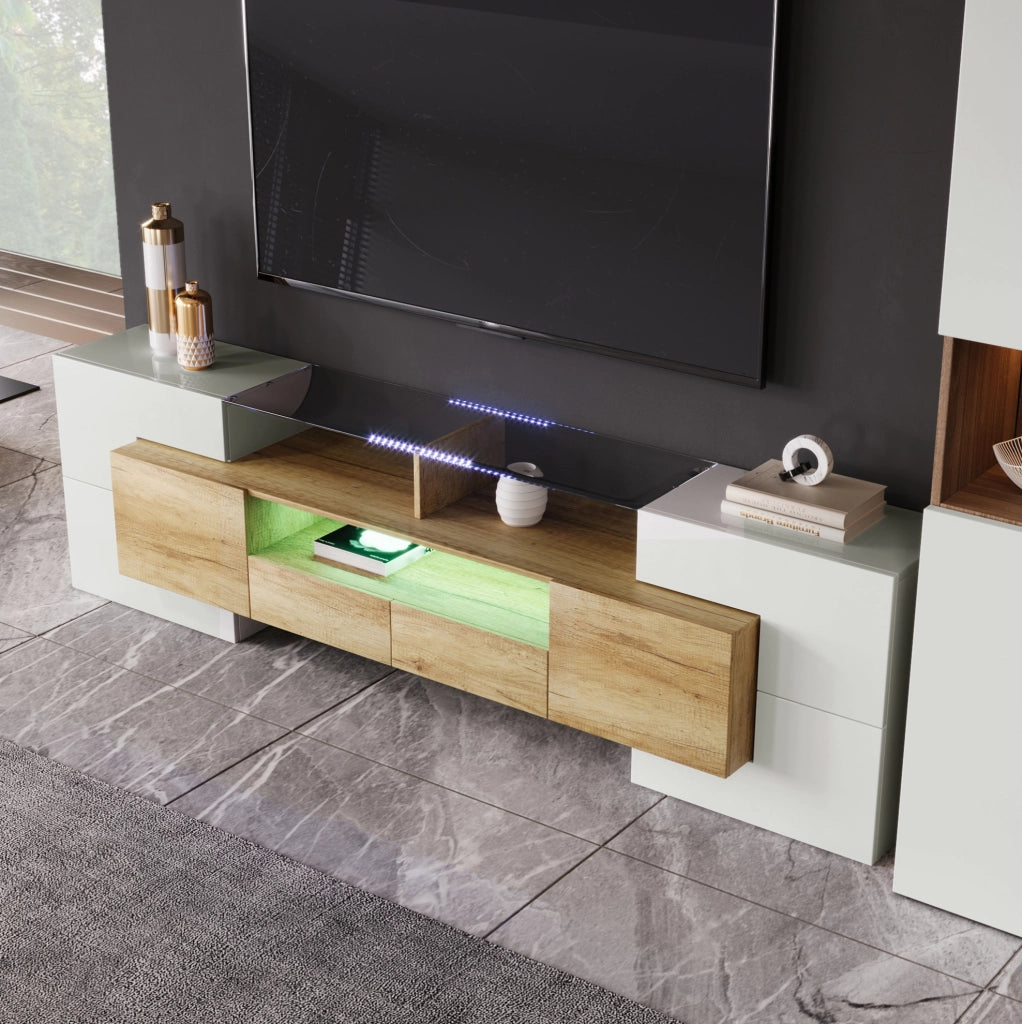 Mobile TV 200 cm con LED; 6 ante; 2 cassetti e 3 vani; MDF