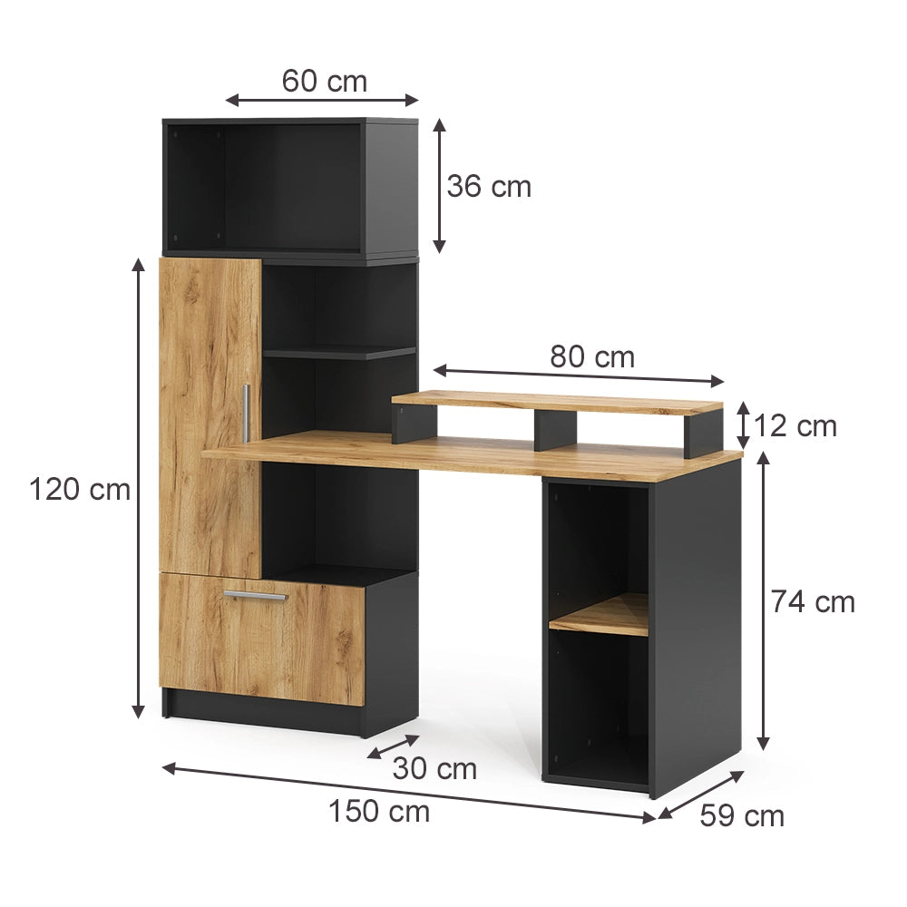 Set scrivania Tomy Antracite/Rovere dorato 150 x 59 cm Set di 4 Vicco