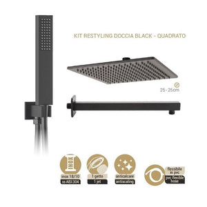 KIT SOFFIONE DOCCIA QUADRATO SEVEN- Nero opaco Matt- METAF- pezzi 1