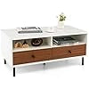 Tavolino da caffè con 2 Cassetti, Tavolino da Salotto Rettangolare in Legno, Tavolino Moderno Semplice per Soggiorno, Camera da Letto e Ufficio, Bianco