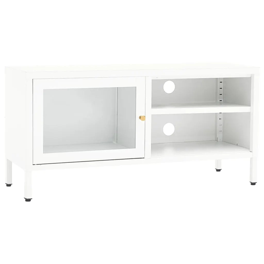 Mobile TV Bianco 90x30x44 cm in Acciaio e Vetro 336056