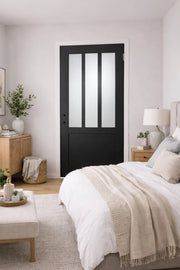 Blocco porta officina in vetro satinato nero H204 x L73 Tabella dimensioni spingendo a sinistra
