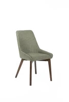 E-STYLO Sedia da pranzo in tessuto verde scuro con gambe e struttura in massello di noce, 62cm X 49.5cm H. 87cm.