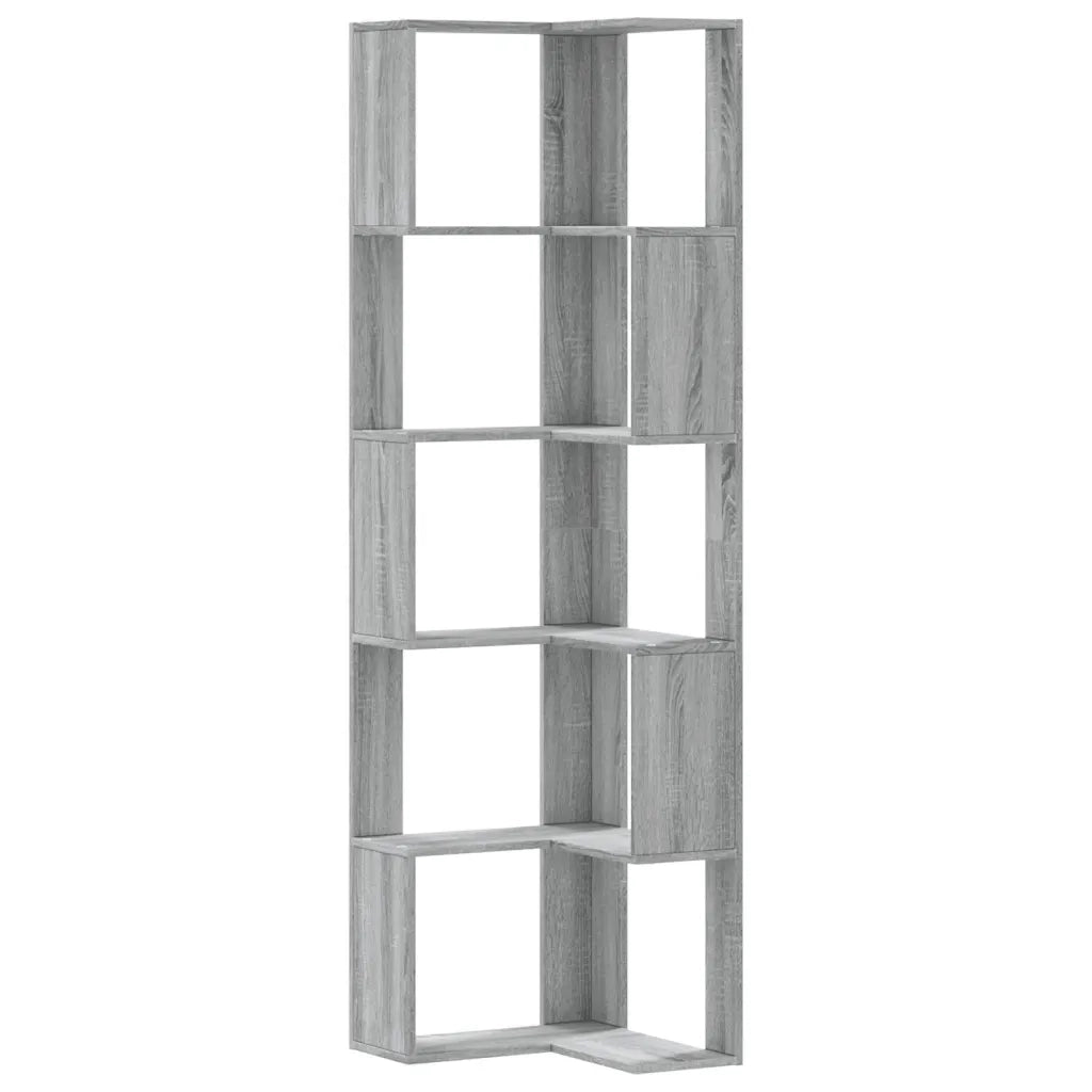 Libreria Angolare 5 Ripiani-Scaffale per Libri-Mobile di Stoccaggio Grigio Sonoma 50x50x179 cm Legno