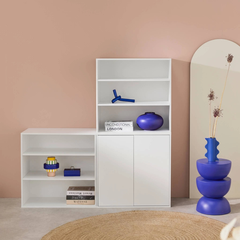 Libreria modulare con 2 ante e 5 livelli, bianco