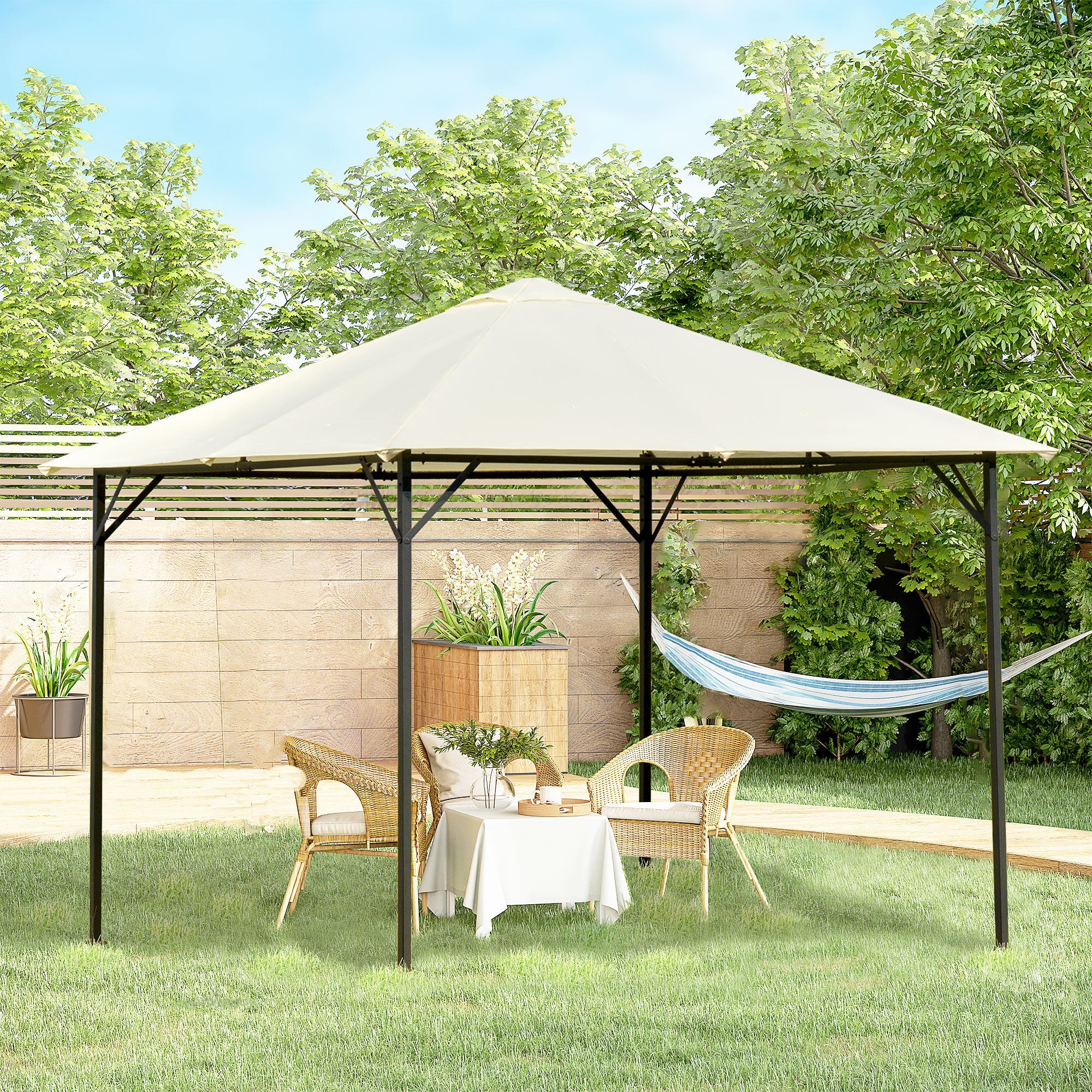 Gazebo da Giardino 3x3m in Metallo e Poliestere Bianco Crema