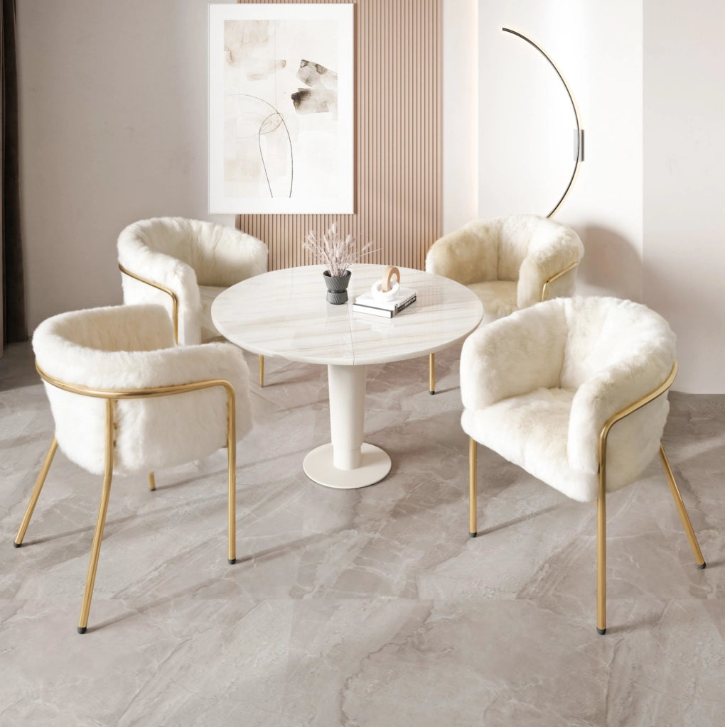 Sedia relax con design leggero di lusso in pelliccia sintetica bianca