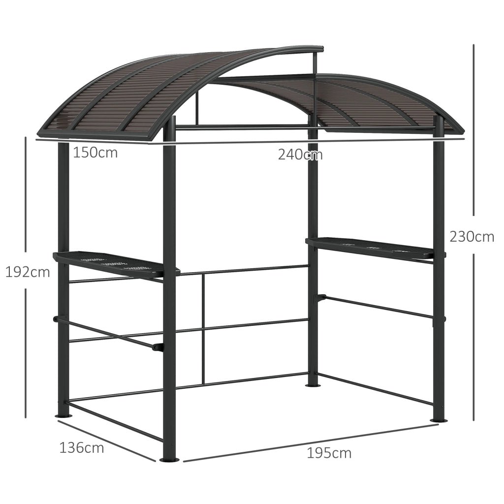 Gazebo per Barbecue con Tetto e Ripiani ¨C Zephmum ¨C Grigio Scuro, Metallo e PC, 240x150x230cm