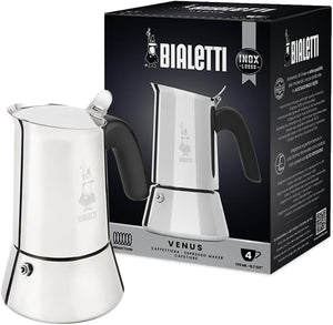 Caffettiera Venus 4 Tazze in Acciaio Inox Lucido e Satinato Compatibile con Induzione Made in Italy Bialetti
