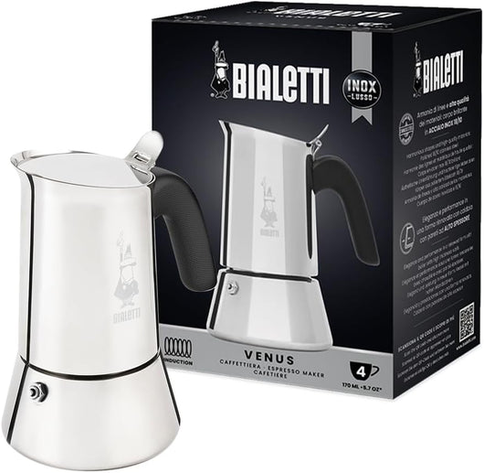 Caffettiera Venus 4 Tazze in Acciaio Inox Lucido e Satinato Compatibile con Induzione Made in Italy Bialetti