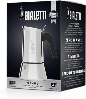 Caffettiera Venus 4 Tazze in Acciaio Inox Lucido e Satinato Compatibile con Induzione Made in Italy Bialetti
