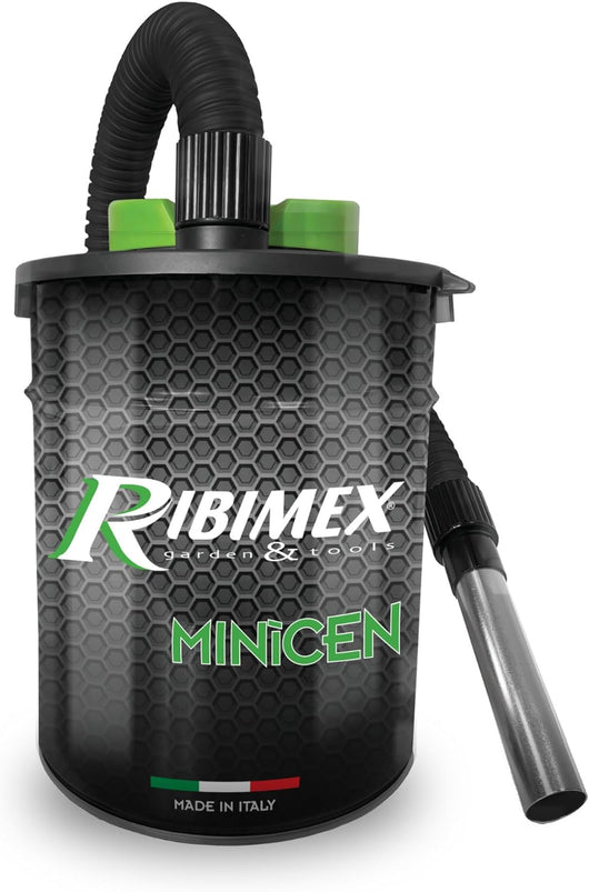 Aspiracenere Elettrico Minicen 800 Watt con Filtro HEPA Lavabile Bidone in Acciaio 10 Litri per Stufe e Camini Ribimex