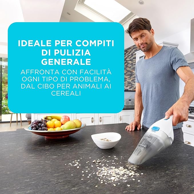 Aspirapolvere Portatile Senza Fili NVC115JL a Batteria Litio 3,6V Leggero e Compatto con Bocca Larga Black&Decker