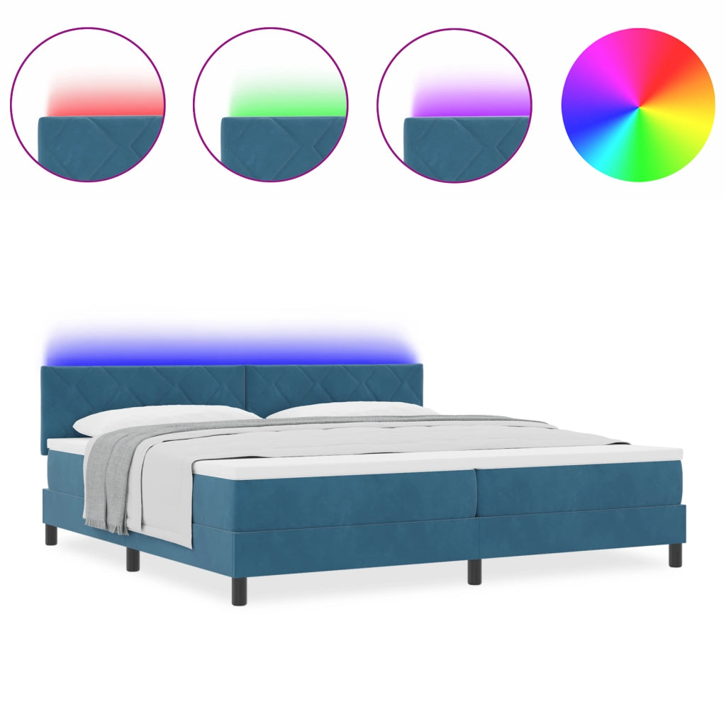 Letto con Materasso e LED Blu Scuro 200x200 cm in Velluto