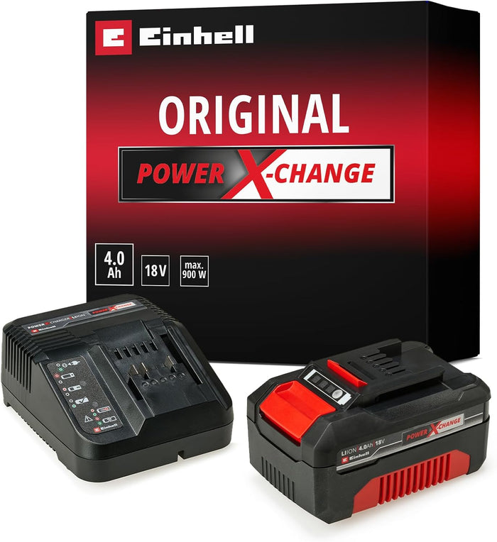 Kit Batteria al Litio Power X-Change 18V 4,0Ah con Caricabatteria Rapido Compatibile con Tutti gli Utensili Einhell