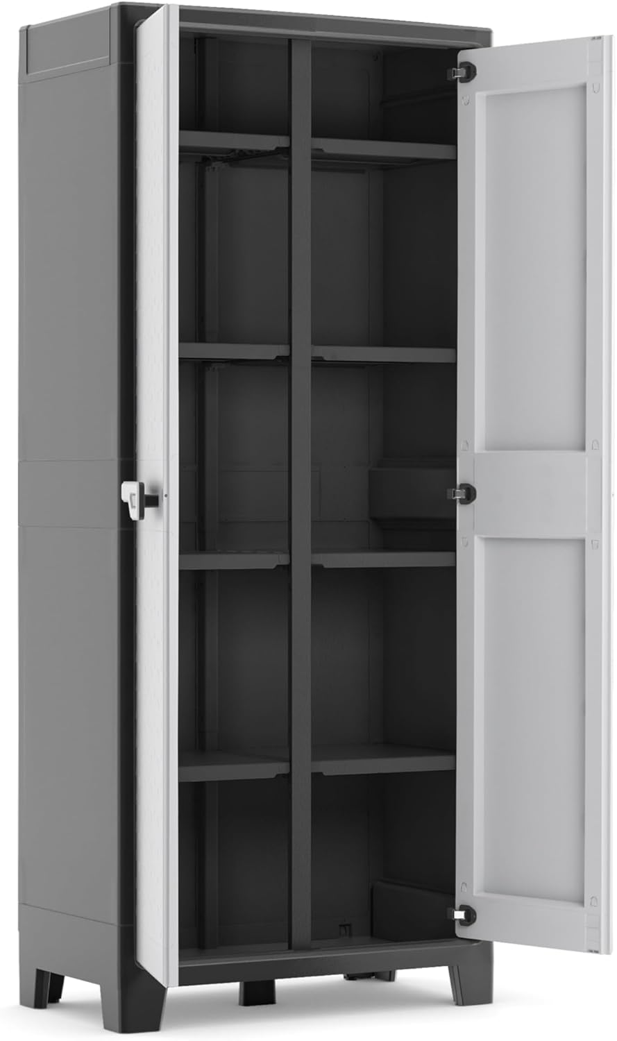 Armadio Portascope Titan XL in Resina Antracite e Grigio 80x44x182 cm con Ripiani Pieghevoli e Piedini Regolabili Keter