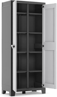 Armadio Portascope Titan XL in Resina Antracite e Grigio 80x44x182 cm con Ripiani Pieghevoli e Piedini Regolabili Keter