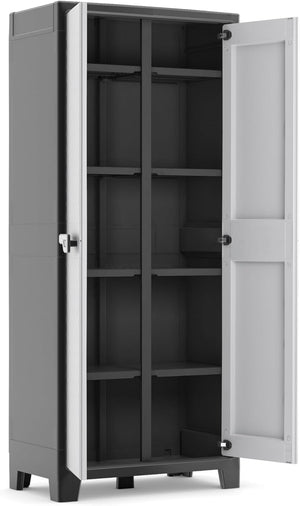 Armadio Portascope Titan XL in Resina Antracite e Grigio 80x44x182 cm con Ripiani Pieghevoli e Piedini Regolabili Keter