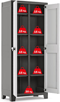 Armadio Portascope Titan XL in Resina Antracite e Grigio 80x44x182 cm con Ripiani Pieghevoli e Piedini Regolabili Keter