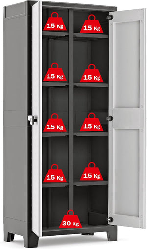 Armadio Portascope Titan XL in Resina Antracite e Grigio 80x44x182 cm con Ripiani Pieghevoli e Piedini Regolabili Keter