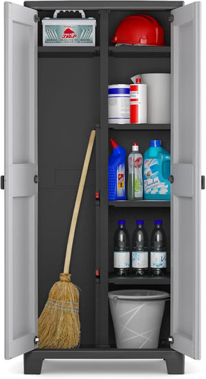 Armadio Portascope Titan XL in Resina Antracite e Grigio 80x44x182 cm con Ripiani Pieghevoli e Piedini Regolabili Keter