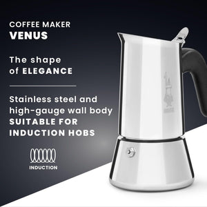 Caffettiera Venus 2 Tazze in Acciaio Inox caffè espresso Manico Ergonomico e Valvola di Sicurezza Bialetti