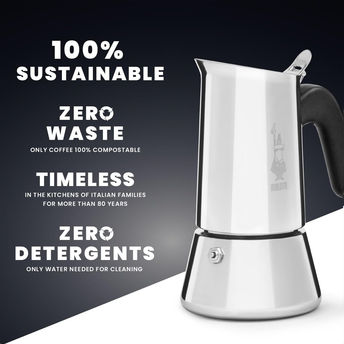 Caffettiera Venus 2 Tazze in Acciaio Inox caffè espresso Manico Ergonomico e Valvola di Sicurezza Bialetti